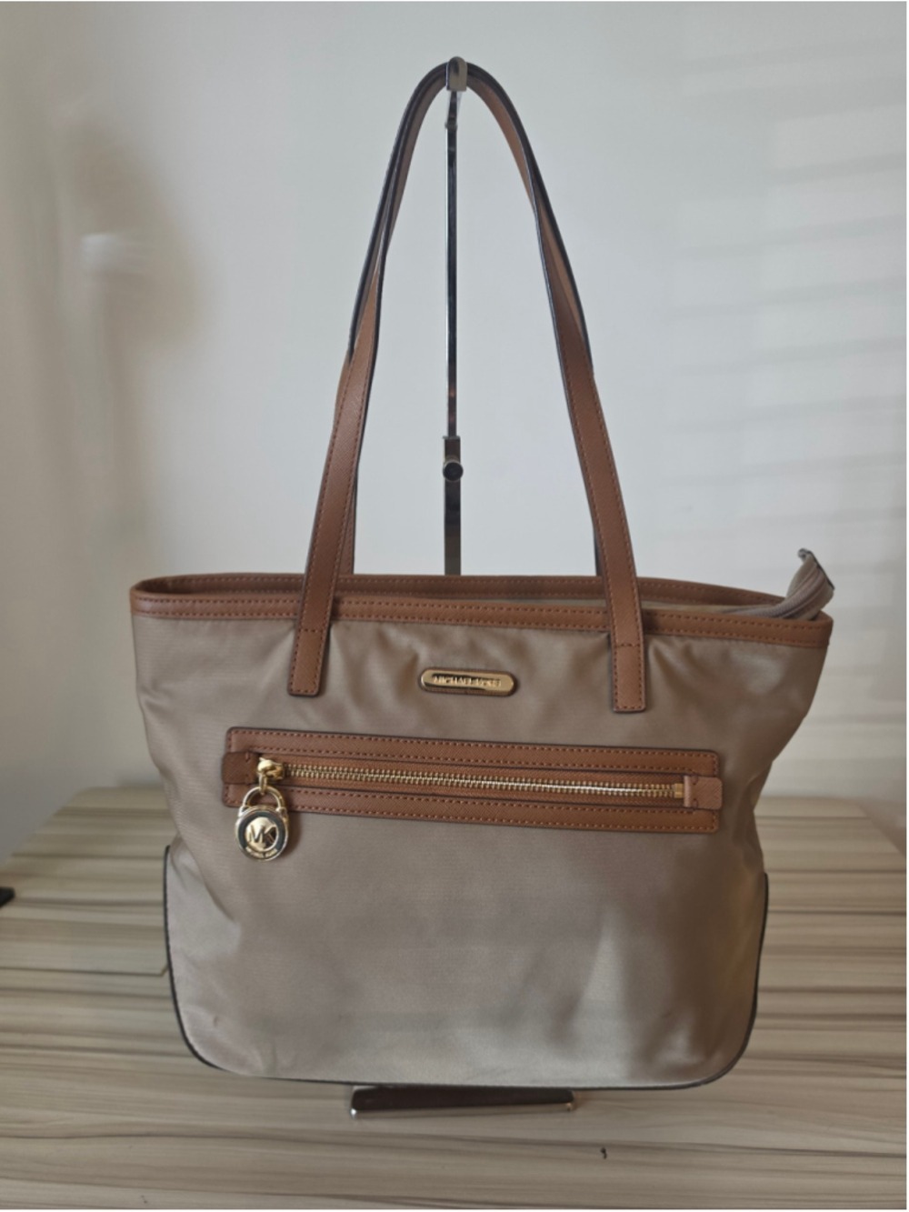 Michael Kors Tan Kempton Nylon Shoulder Tote Bag